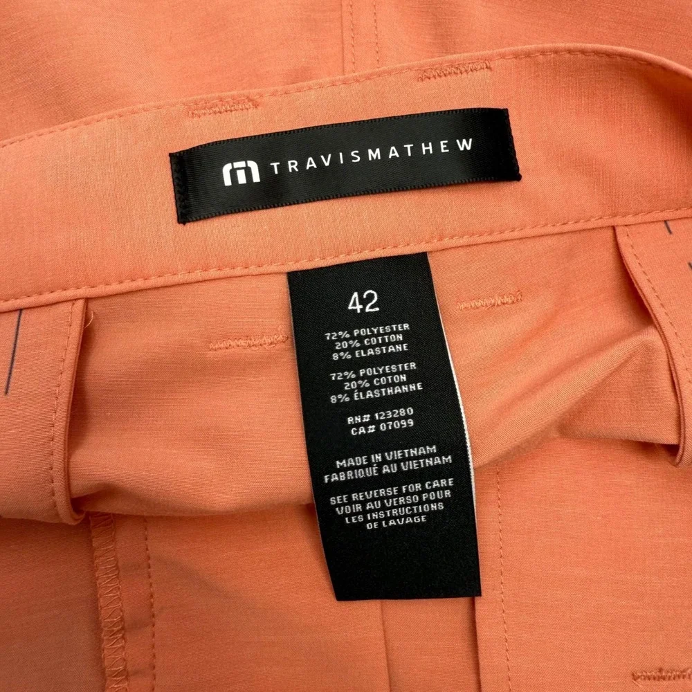Travis Mathew‎ Mens 42 Tech Chino Shorts 8 Inseam Coral Orange 1MA590 NEW